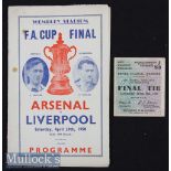 1950 FA Cup Final Arsenal v Liverpool Football Match Ticket and Souvenir Programme date 29 Apr