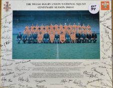 WRU Centenary Rugby Picture: Printed autographs of the squad and officials surround this somewhat