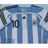 Signed Diego Maradona Argentina Football Shirt in ink to the front^ blue and white^ framed