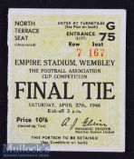 1946 FA Cup Final Charlton Athletic v Derby County Football Ticket date 24 Apr^ North Terrace