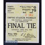 1946 FA Cup Final Charlton Athletic v Derby County Football Ticket date 24 Apr^ North Terrace