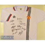 1074/75 Multi-Signed Manchester United Away Replica Football Shirt includes J. Nicholl^ A.