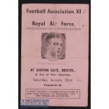 1944 Football Association XI v Royal Air Force Football Programme date 22 Jan at Ashton Gate^