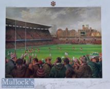 Large WRU Centenary Framed Rugby Artwork 1981: Mounted^ framed and glazed^ the well known 28” x 24.