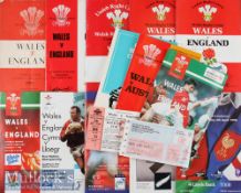 1957-2001 Wales v England etc Rugby Programmes (13): Many with ticket^ clipping or both^ one