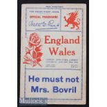 1934 Wales v England Rugby Programme: In an England Triple Crown/Champs season^ the by now