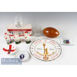 Rugby Ceramics Selection (Qty): 8” x 6” Rugby Ball Money-Saver; Ashtray/Trinket Dishes for England