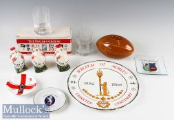 Rugby Ceramics Selection (Qty): 8” x 6” Rugby Ball Money-Saver; Ashtray/Trinket Dishes for England
