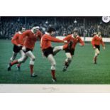 Barry John Signed Rugby Big Blue Tube Company Action Pic: A lovely 26.5” x 19” coloured photo of ‘