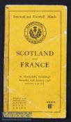 1948 Scotland v France Rugby Programme: Well-worn with creases and a little necessary spine