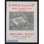 1933 England v Wales Rugby Programme: Famous first Welsh win at Twickenham^ 7-3. Score details