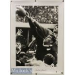 Sir Colin Meads New Zealand signed rugby action Blue Tube poster: Large hand-signed poster still