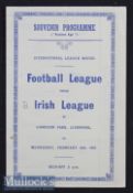 1946/47 Football League v Irish League International League Match Football Programme date 19 Feb