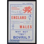1938 Wales v England Rugby Programme: Beautifully clean 16pp Cardiff issue with interesting pics