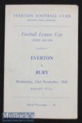 1960/61 Football League Cup Everton v Bury Football Programme date 23 Nov^ third round^ single