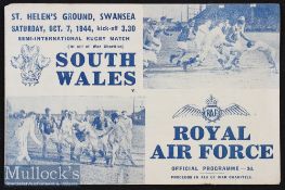 1944 Wartime South Wales v the RAF at Swansea Rugby Programme: Attractive and sought after 4pp