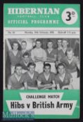1957/58 Hibernian v British Army Football Programme date 10 Feb rusty staple^ o/w in G condition
