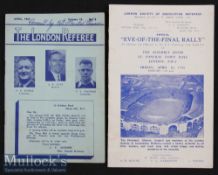 1954 FA Cup Final Eve of The Final Rally programme dated 30 Apr^ The Assembly Room St Pancras Town