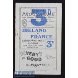 1947 Ireland v France Rugby Programme: Small staple rust mark and minor tear to top of rear cover^