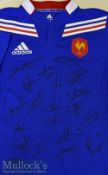 France Signed Replica Rugby Jersey: Adidas blue short-sleeve ‘M’ jersey signed in black marker by