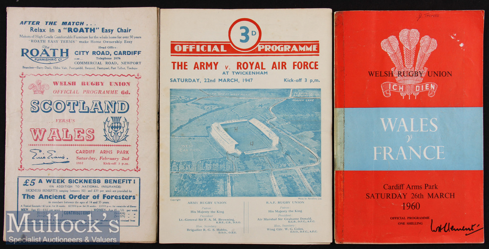 Trio of Wales and Armed Services Rugby Programmes from 1947 onwards - one signed (3): With sellotape - Image 5 of 5