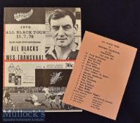 1970 W Transvaal v All Blacks Rugby Programme: From the controversial New Zealand visit 50 years