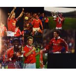 7x Signed Manchester United Colour Photographs Neville^ Bruce^ Fletcher^ Feeling^ Yorke^ Johnson and