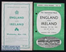 1953/54 FA International Match England V Ireland Football Programme at Goodison Park date 11 Nov