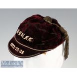 1920’s Rugby Honours Cap: BSRFC and 1922-23-24 to peak in silver on maroon velvet cap^ boss and