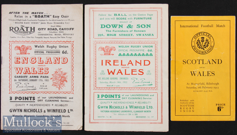 1953 Wales Five Nations Rugby Programmes (3): England were to be the Champions. Issues v England & v