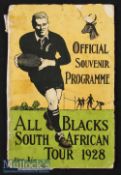 Scarce 1928 New Zealand All Blacks South Africa Tour Souvenir Rugby Brochure: Sought-after^