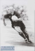 Rugby star the late Jonah Lomu New Zealand All Black b/w print: approx 43cm x 31cm^ strongly