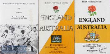 1967-1984 England Rugby Programmes (3): v Australia 1967 & 1982; away v South African Rugby
