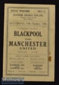 1946/47 Blackpool v Manchester United Football Programme date 19 Oct^ single sheet^ rust mark^