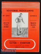 1952/53 Clyde v Everton Football Souvenir Programme at Belfast date 14th May ’53^ includes Stanley