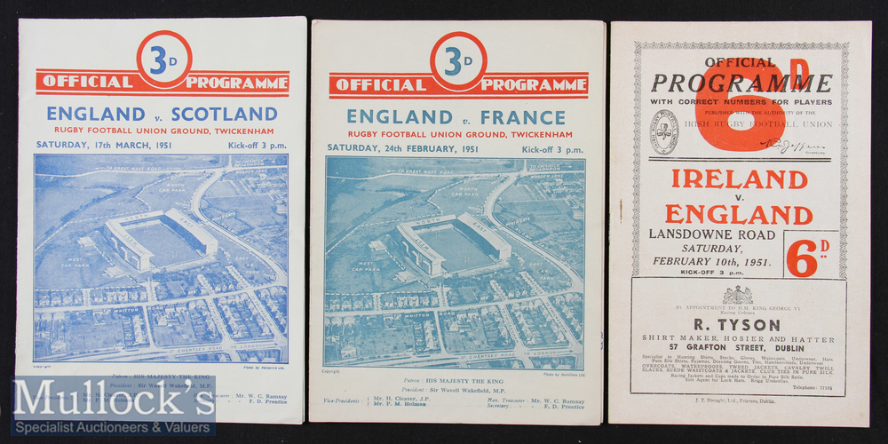 1951 England Five Nations Programmes (3): Irish Championship season. England away at Dublin^