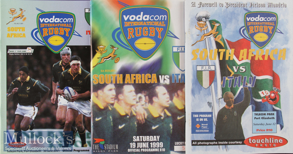South Africa v Italy Rugby Programmes (3): Two tests at Port Elizabeth and Durban^ 1999^ the first a