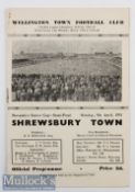 1950/51 Wellington Town v Shrewsbury Town Football Programme 1st League Season for the Shrews^