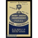 1949 Wigan v Huddersfield Rugby League Cup Final Programme: 4pp flimsy Wembley issue for this