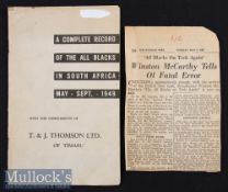 Rare 1949 New Zealand All Blacks Complete Record of the 1949 tour to South Africa Booklet: With a
