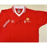 Bryan Robson^ Willie Morgan and Martin Buchan Signed Manchester United Football Shirts all