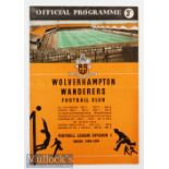 1958/59 Wolverhampton Wanderers v Rest of the League Football Programme date 15 Nov^ has team