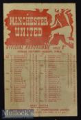 1945/46 Manchester United v Manchester City Football Programme date 6 Apr^ single sheet^ folds^
