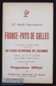 Scarce 1957 France v Wales Rugby Programme: The usual ‘giveaway^ throwaway’ Colombes issue^ much