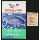 1962 FA Cup Final Burnley v Tottenham Hotspur Football Programme and Match Ticket date 5 May at