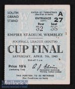 1945 War League Cup Final Chelsea v Millwall Football Ticket date 7 Apr South Grand Stand^ in G