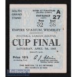 1945 War League Cup Final Chelsea v Millwall Football Ticket date 7 Apr South Grand Stand^ in G