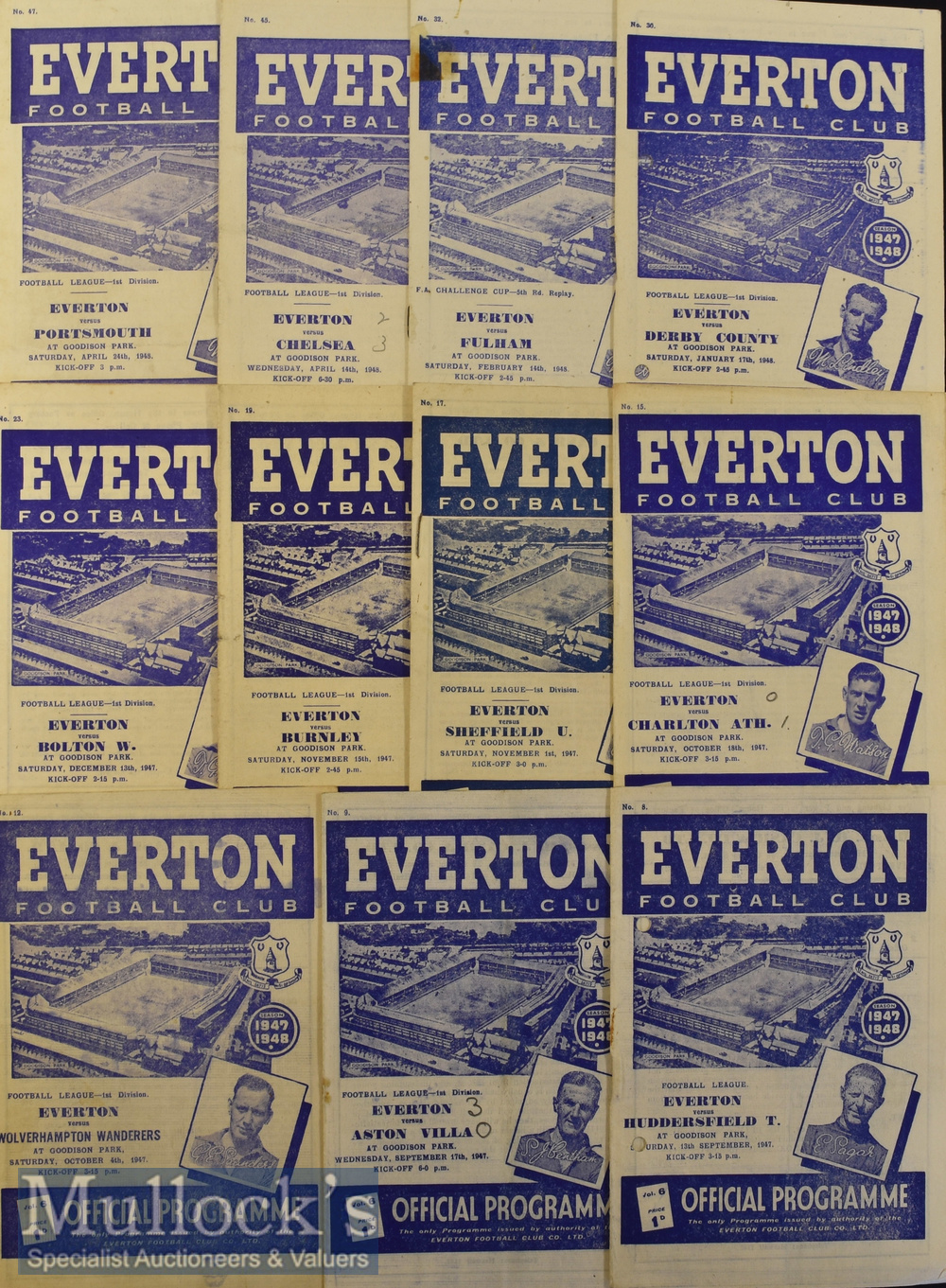 1947/48 Everton Home Football Programmes to include Huddersfield Town^ Aston Villa^ Wolverhampton