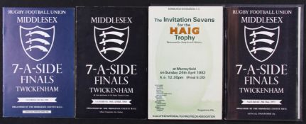 Middlesex Sevens etc Rugby Programmes (4): Issues for 1960^ 1982 and a hard-bound VIP copy for 1973;