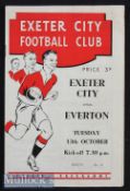1953/54 Exeter City v Everton Football Programme date 13 Oct^ centre fold^ team changes^ creases